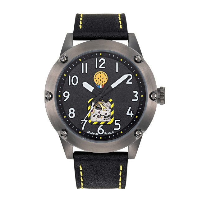 Herren-Automatikuhr mit schwarzem Lederarmband Tarmac 701 M23 - Patrouille de France