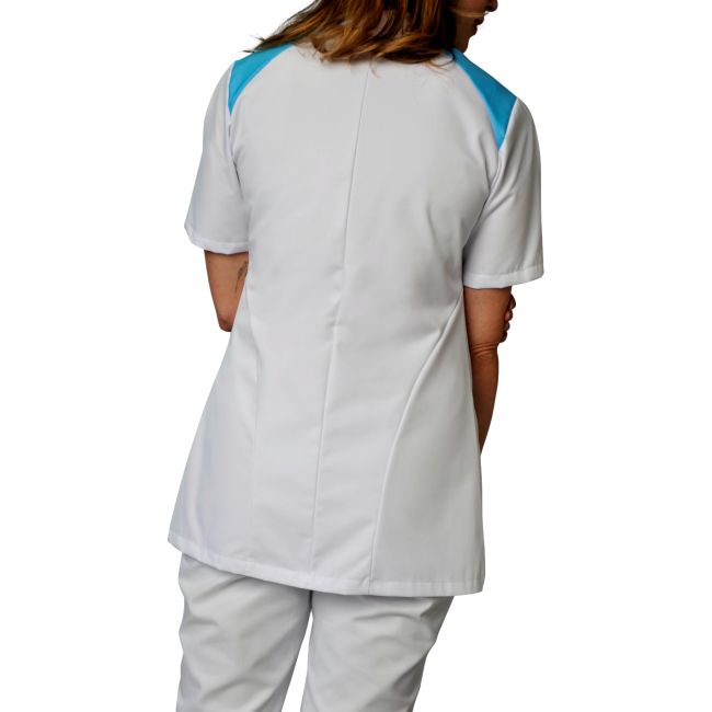 Tunique femme manches courtes Adèle Blanc et bleu atoll - SNV
