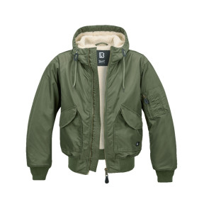 Olivgrüne CWU-Fliegerjacke mit Kapuze - Brandit
