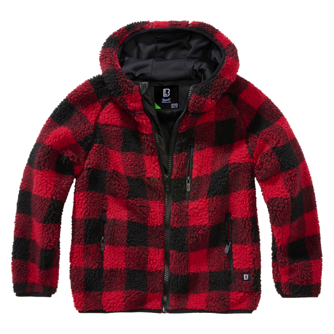 Kinder Fleecejacke mit Kapuze rot/schwarz - Brandit