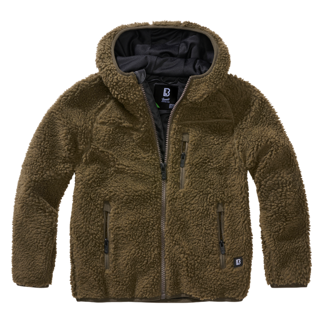 Kinder Fleecejacke mit Kapuze olivgrün - Brandit