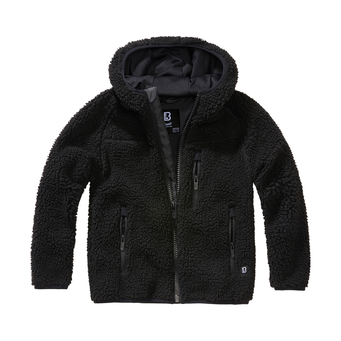 Giubbotto in pile bambino con cappuccio nero Brandit