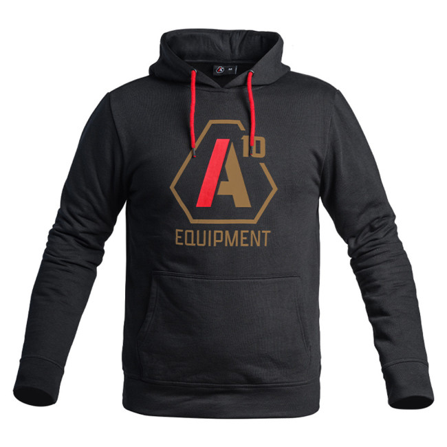 Hoodie A10 zwart logo's tan / rood - A10 Equipment